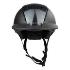 A matte black Casco equestrian riding helmet shown from the front against a solid white background.