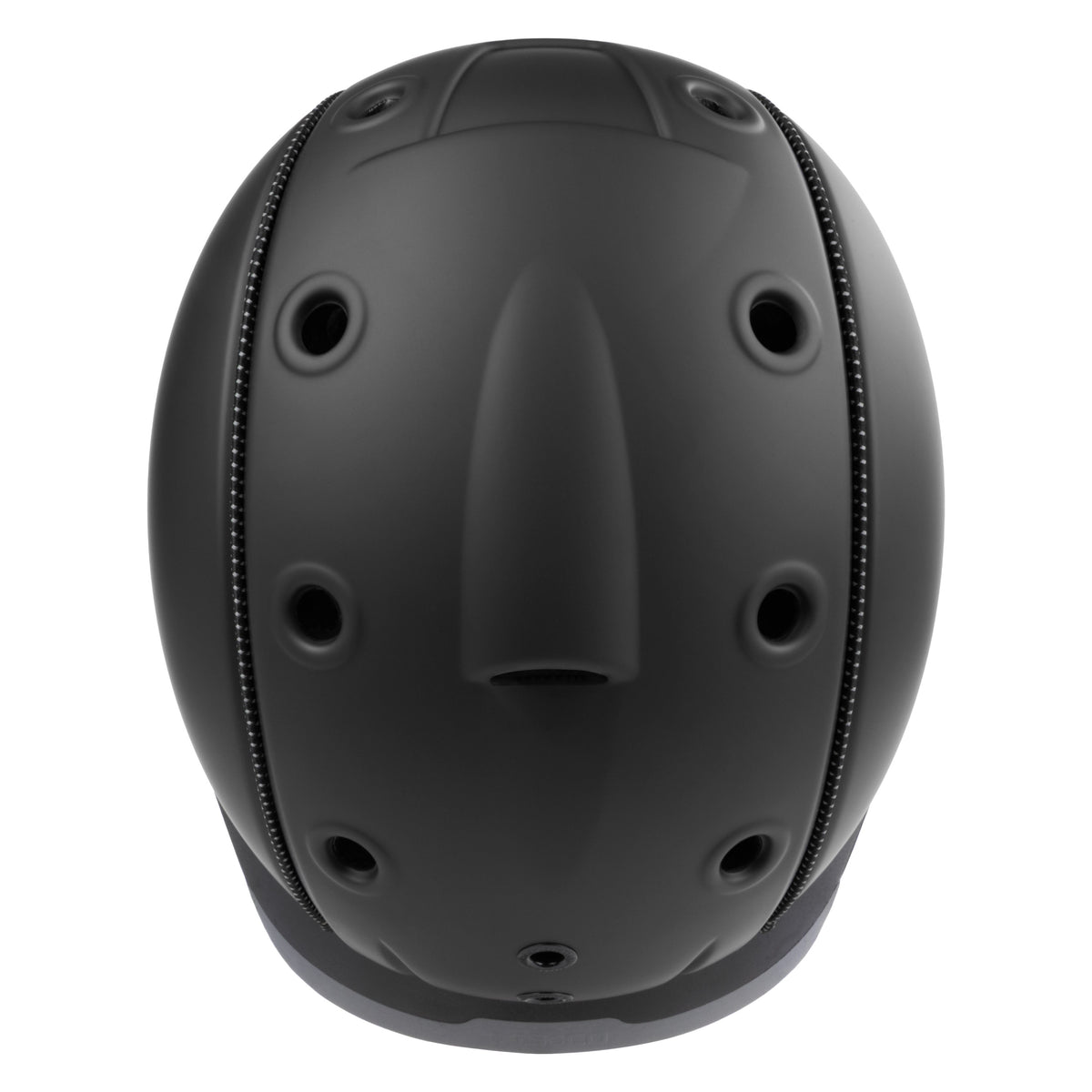Black equestrian CASCO helmet with multiple ventilation holes on a white background