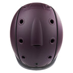 A matte dark purple Casco equestrian riding helmet with a matching visor and black chin straps, shown from a top view on a white background.