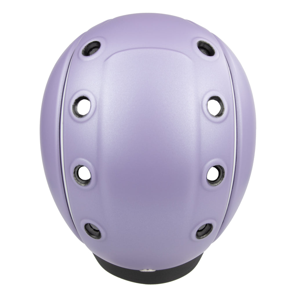 A light purple equestrian CASCO helmet with multiple circular ventilation holes, shown from the back on a solid white background.