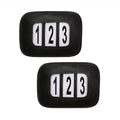 Pair of black leather  bridle number holder with white numerals