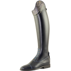 A single Petrie leather equestrian riding boot with a textured, rhinestone-embellished top opening, shown from a side profile on a white background.