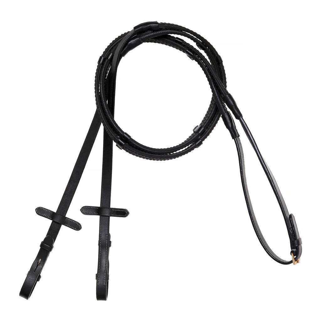 Lumiere black flat rubber grip reins – brass fittings