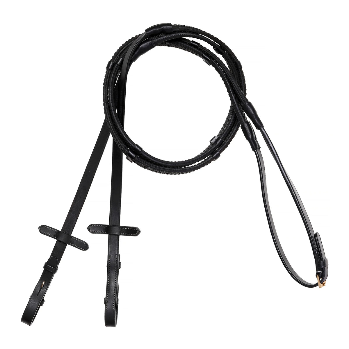 Lumiere black flat rubber grip reins – brass fittings