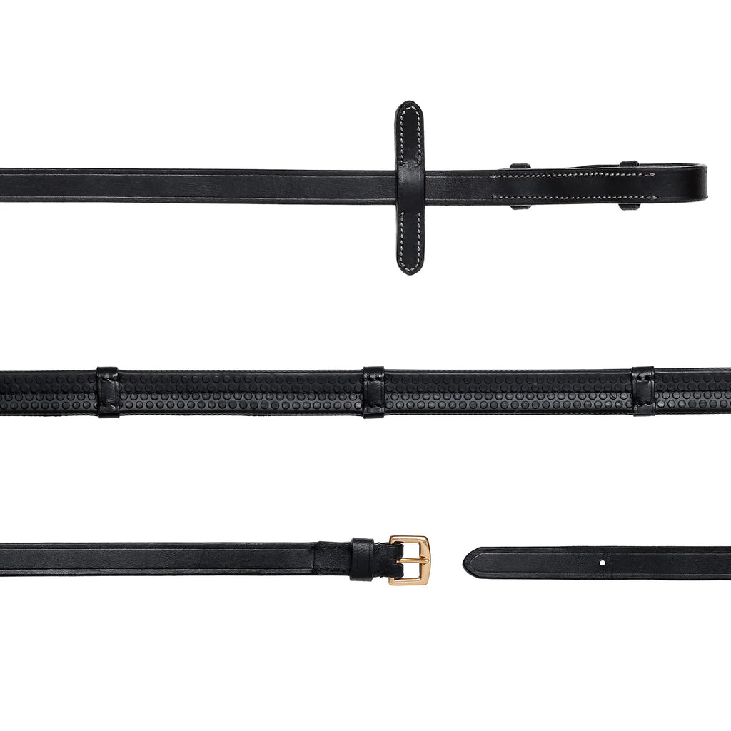 Lumiere black flat rubber grip reins – brass fittings