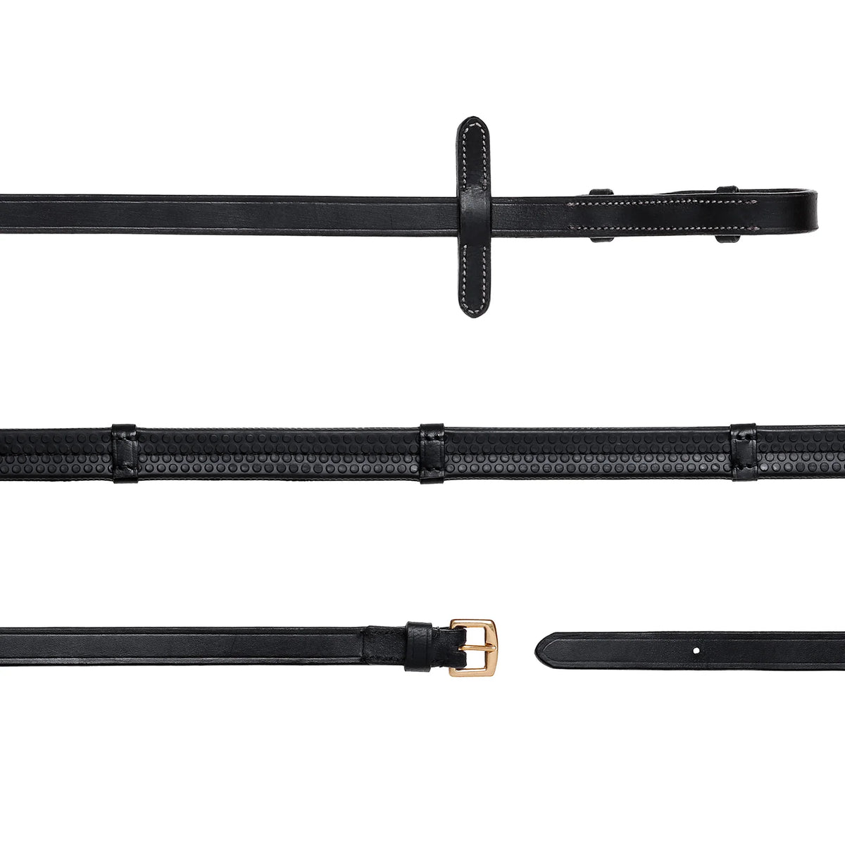 Lumiere black flat rubber grip reins – brass fittings