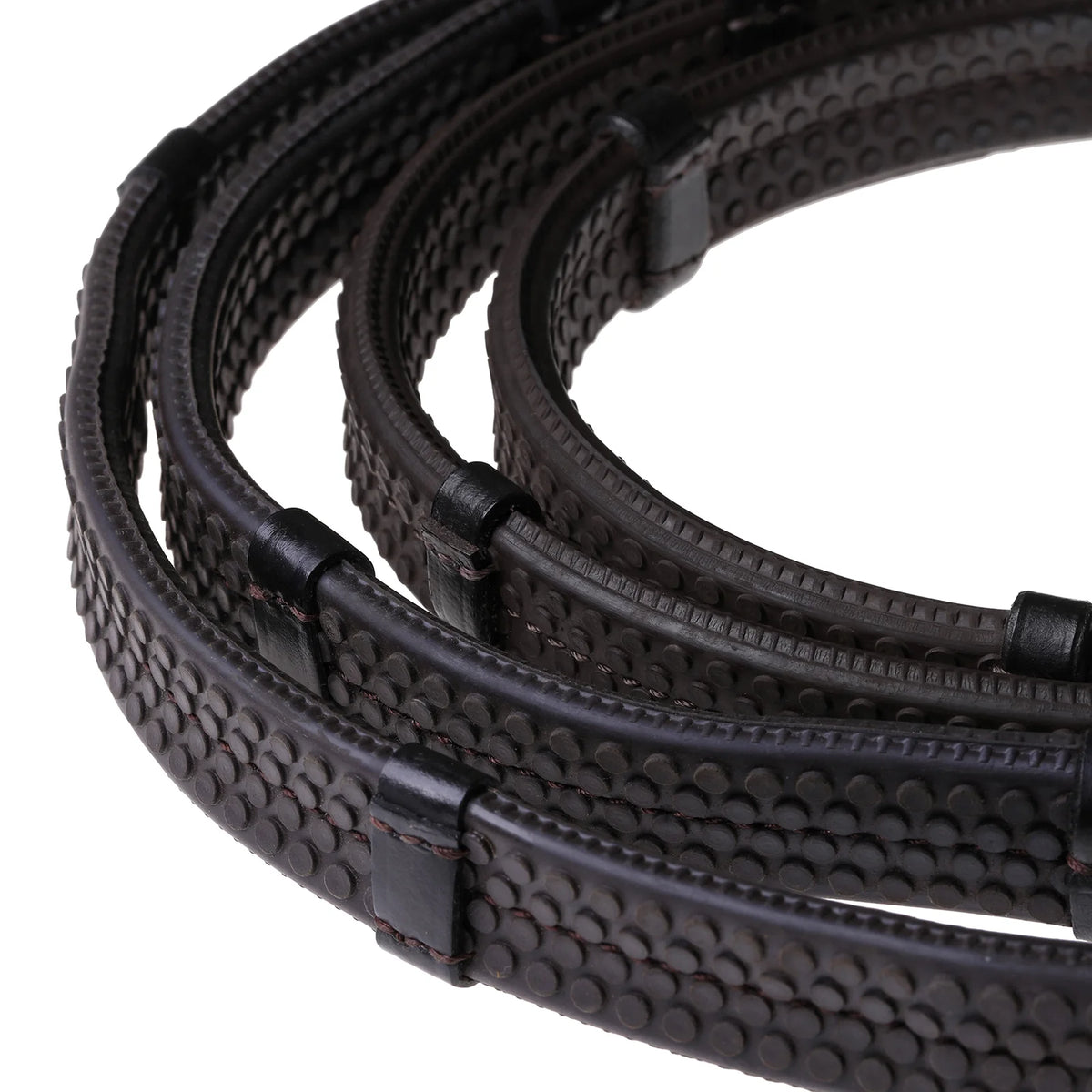 Lumiere havana brown flat rubber grip reins – brass fittings