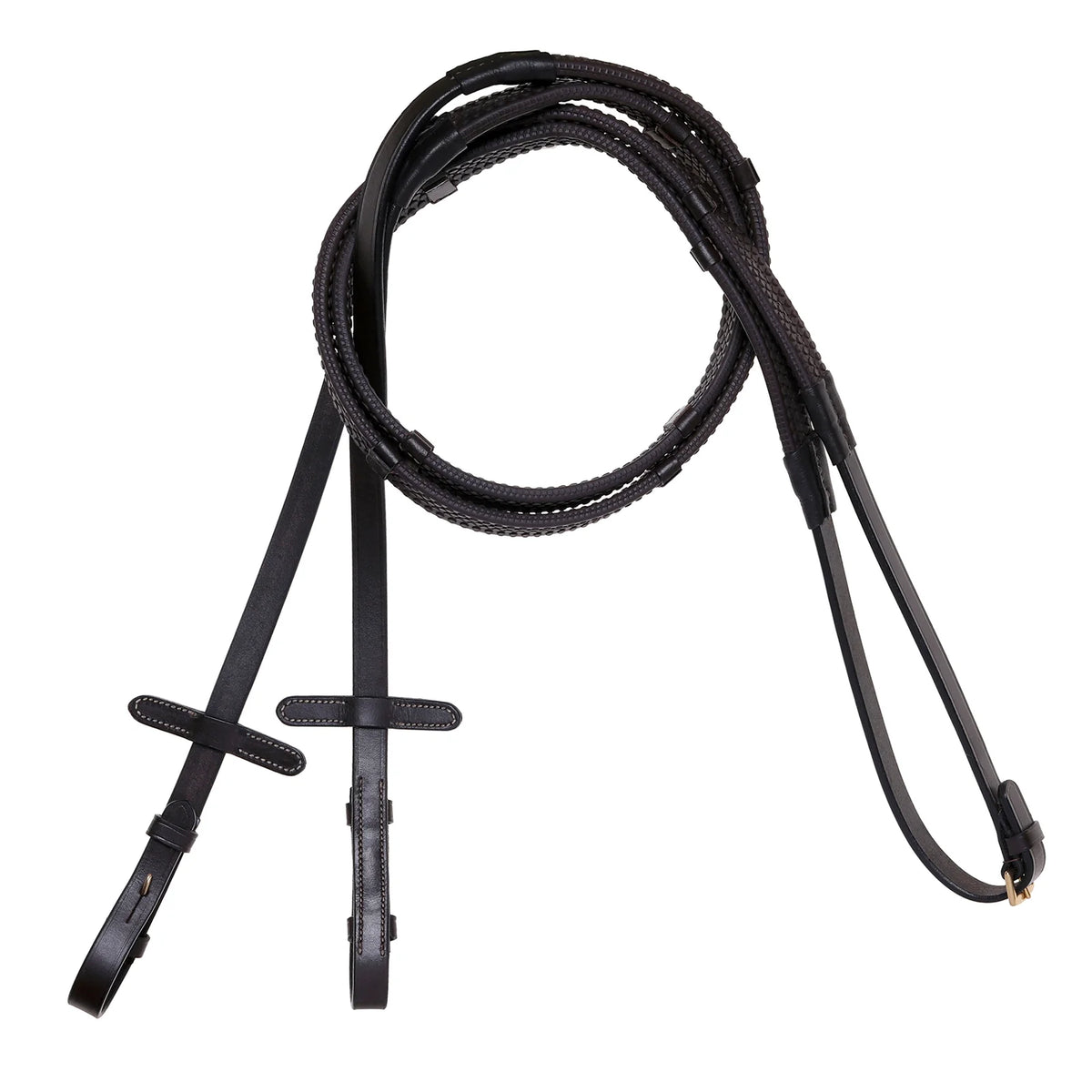 Lumiere havana flat rubber grip reins – brass fittings