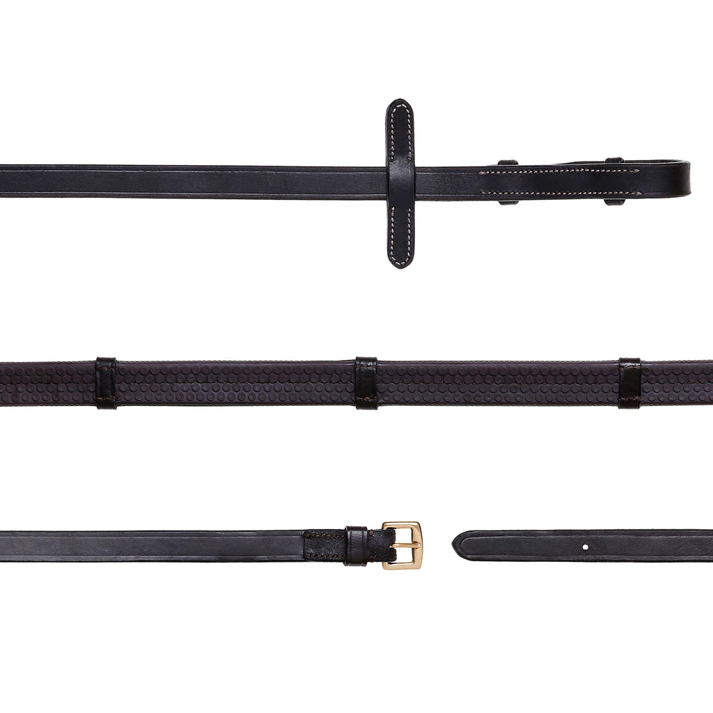Lumiere havana brown flat rubber grip reins – brass fittings