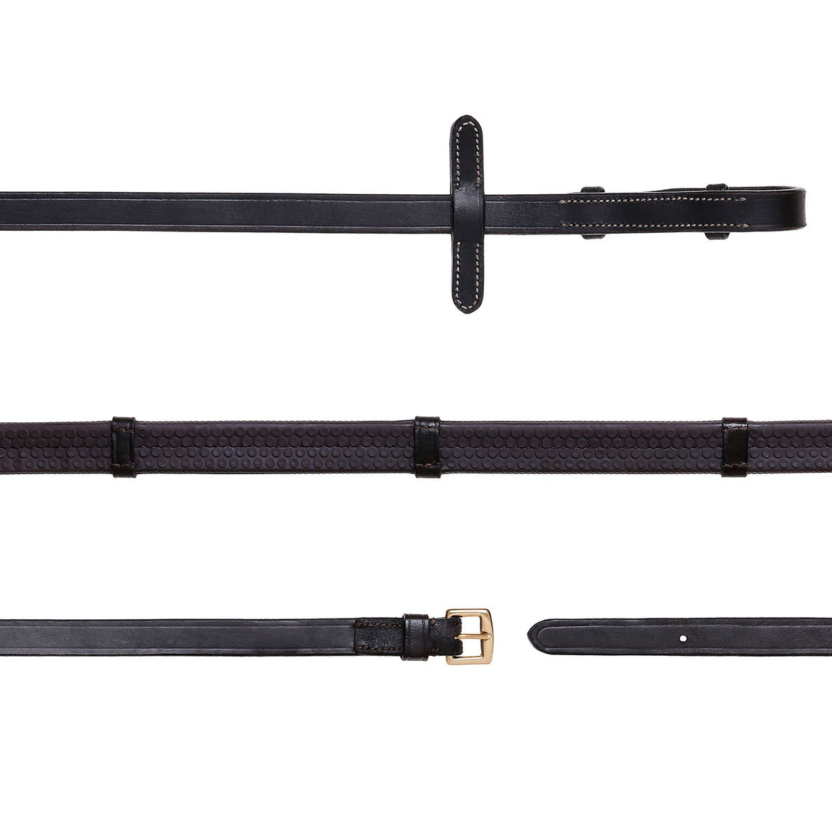 Lumiere havana brown flat rubber grip reins – brass fittings