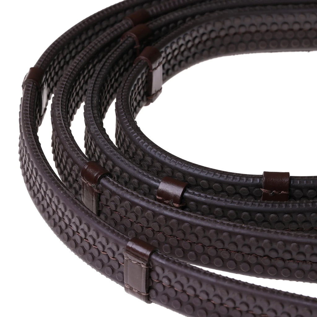 Lumiere mid brown flat rubber grip reins – brass fittings