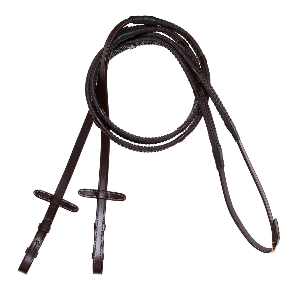 Lumiere mid brown flat rubber grip reins – brass fittings