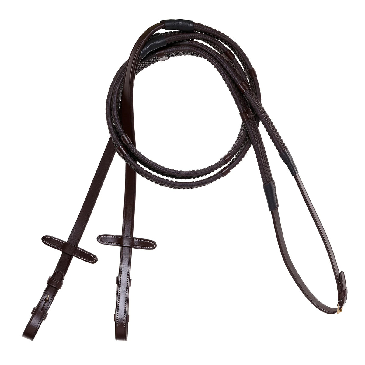 Lumiere mid brown flat rubber grip reins – brass fittings