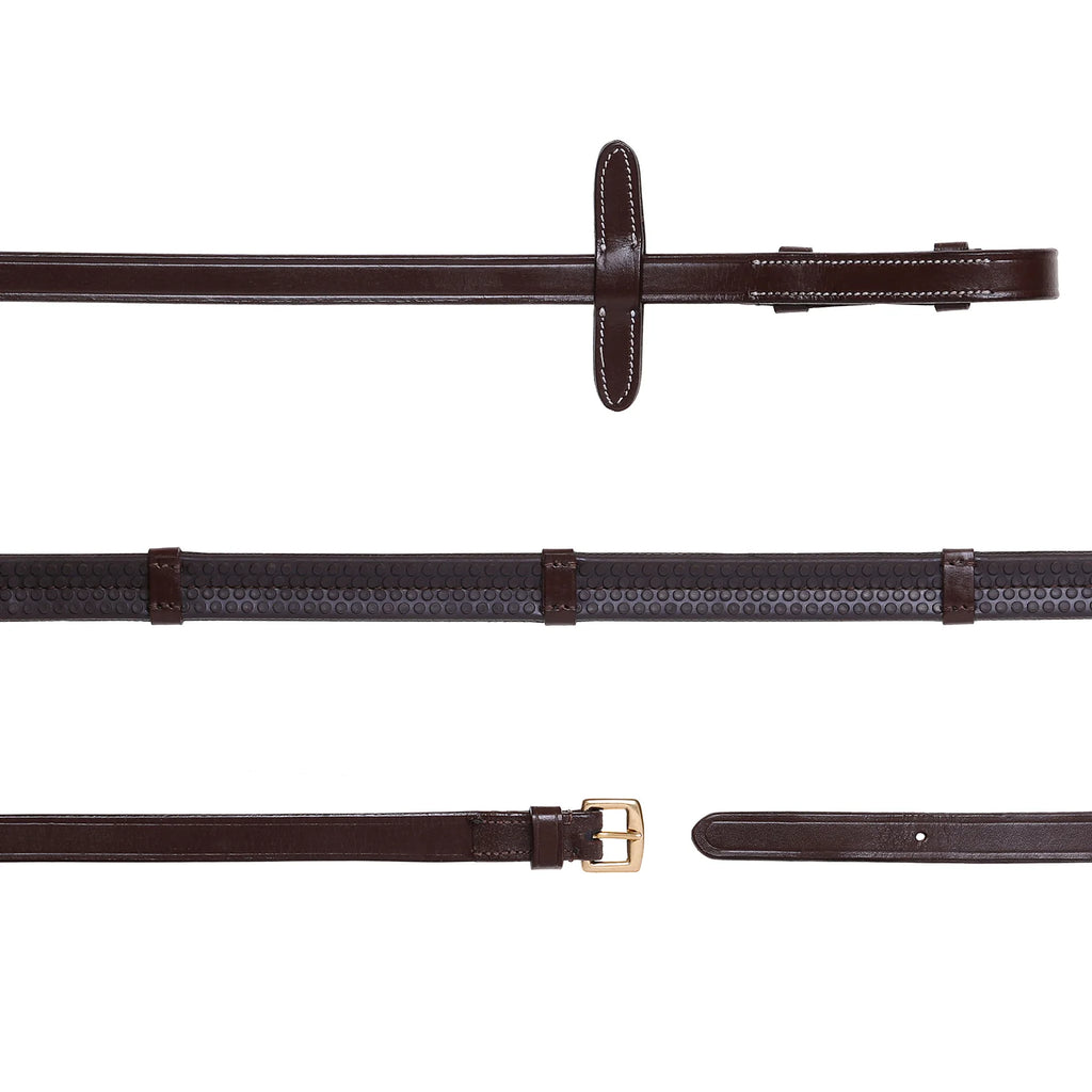 Lumiere mid brown flat rubber grip reins – brass fittings