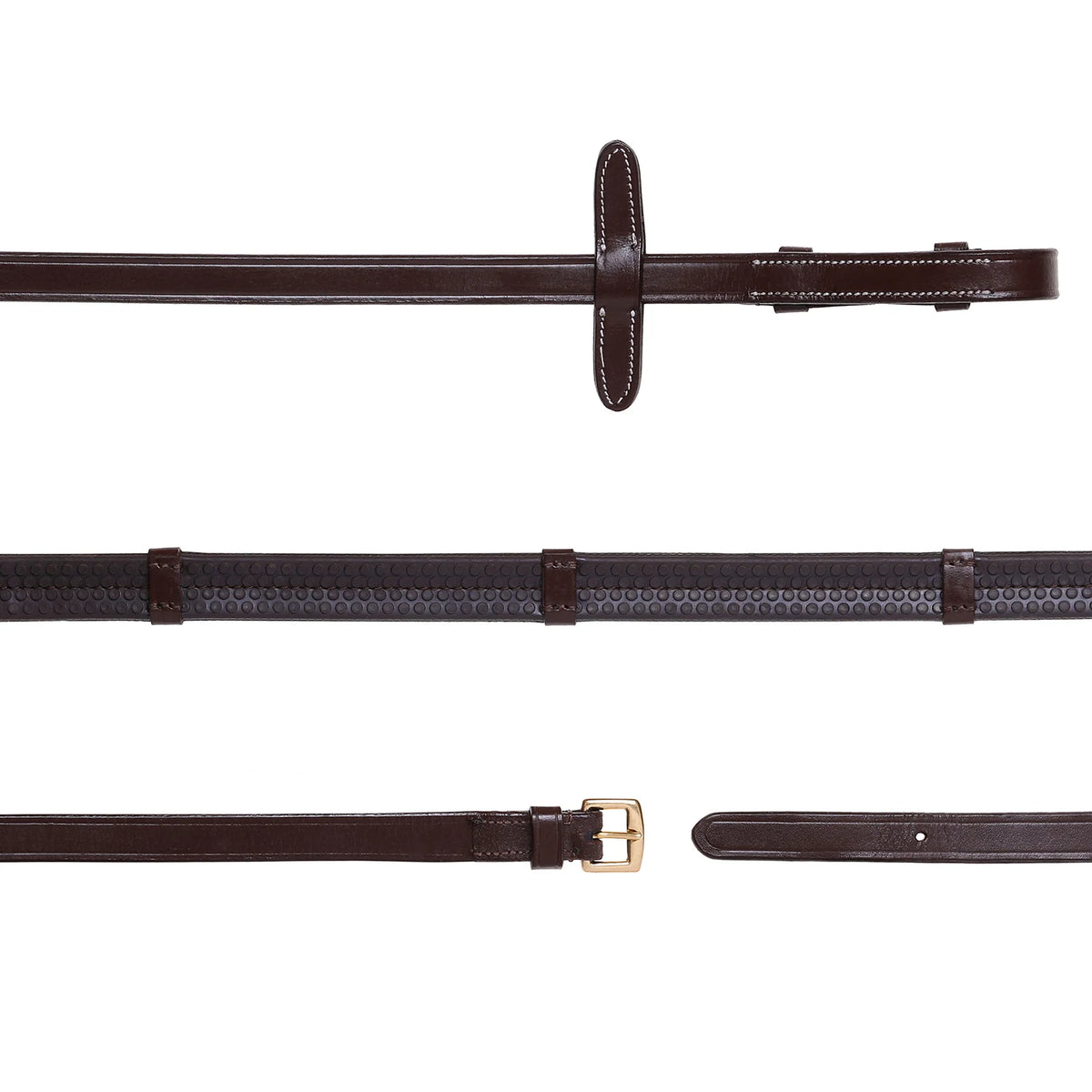 Lumiere mid brown flat rubber grip reins – brass fittings