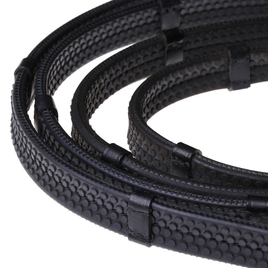 Snaffle Bridle Reins – Rolled Rubber Grip – Silver