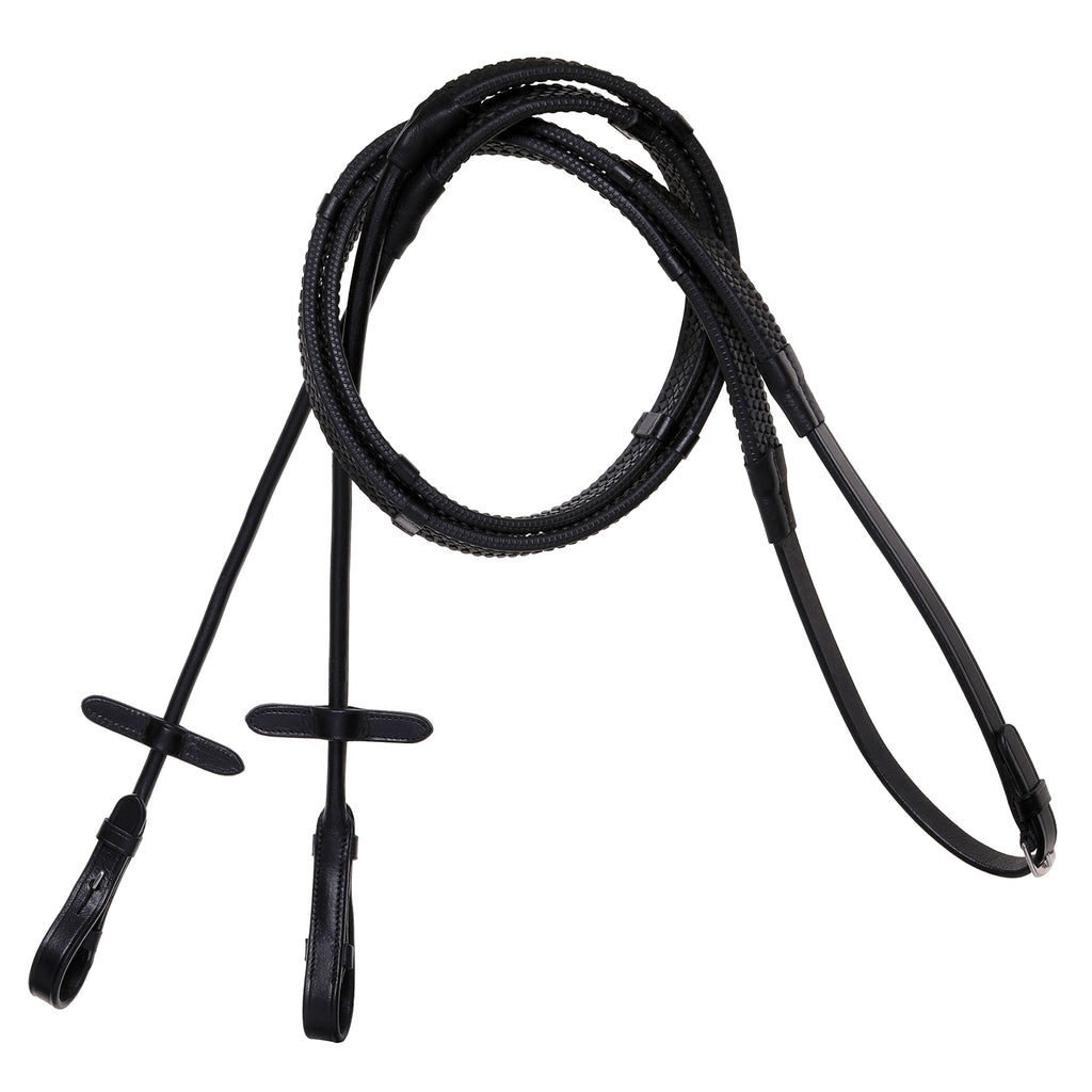 Snaffle Bridle Reins – Rolled Rubber Grip – Silver