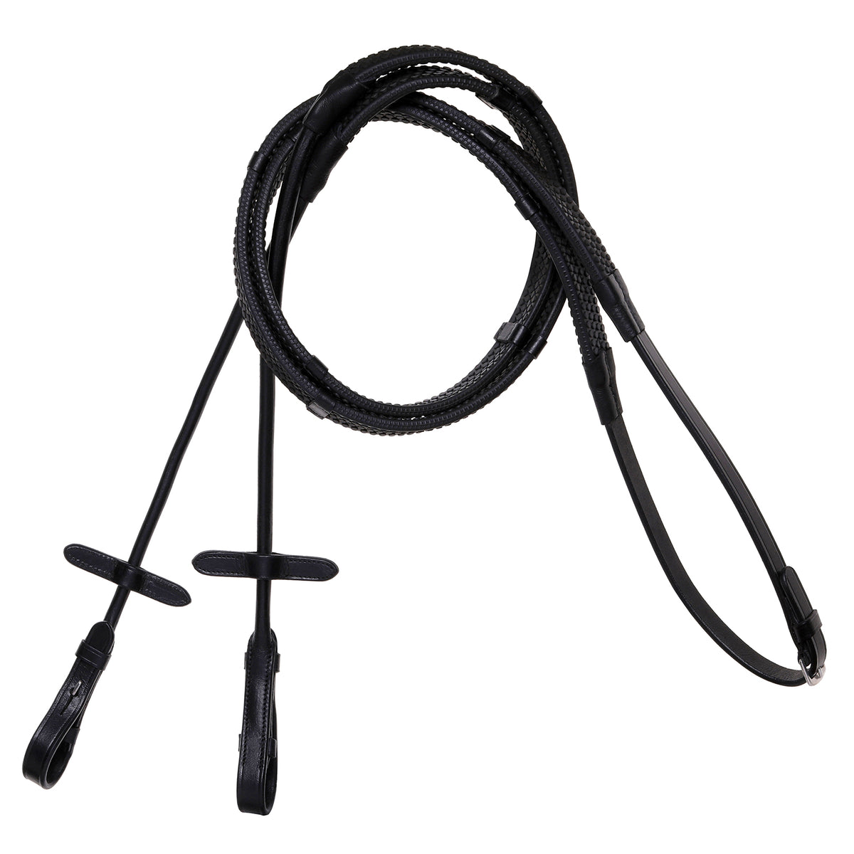 Snaffle Bridle Reins – Rolled Rubber Grip – Silver