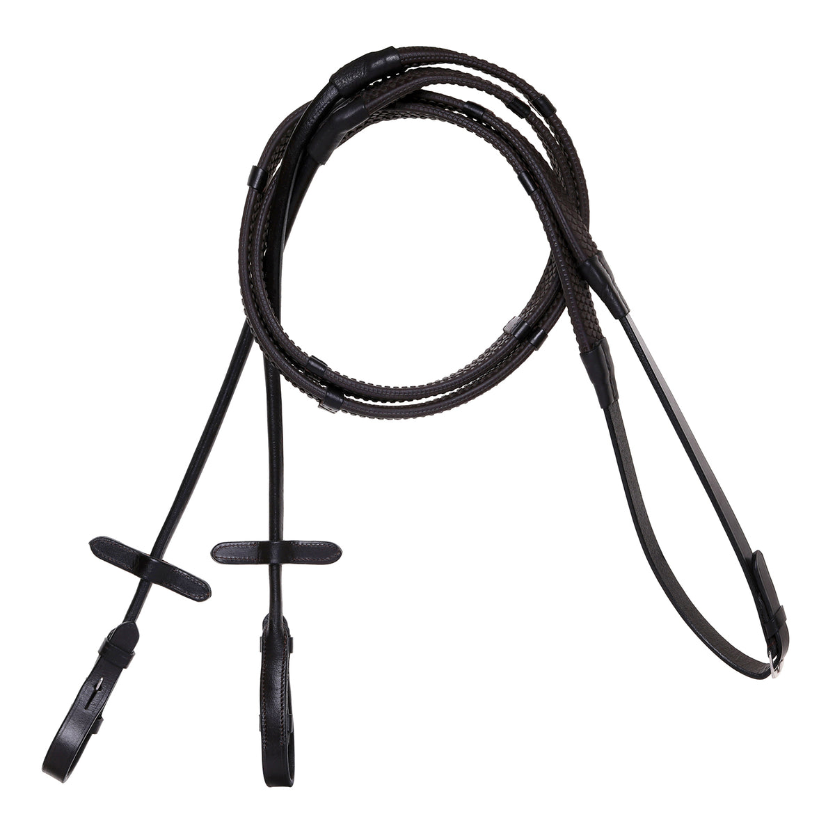 Snaffle Bridle Reins – Rolled Rubber Grip – Silver