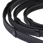 Lumiere leather snaffle bridle reins – flat rubber grip – black – white stitching