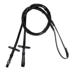 Lumiere leather snaffle bridle reins – flat rubber grip – black – white stitching
