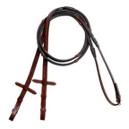 Lumiere leather snaffle bridle reins – flat rubber grip – light brown – white stitching