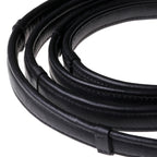 Butter-soft flat nappa eco-friendly leather snaffle bridle reins with billet bit attachment and gold fittings. Available in Black. Cob, Full and Warmblood.