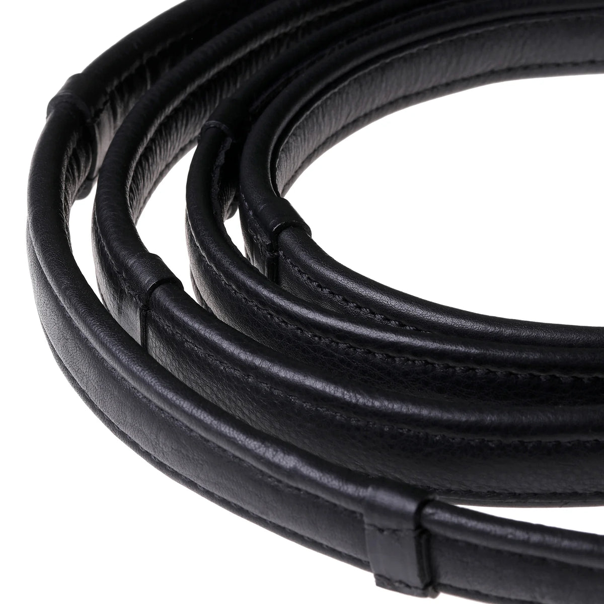 Butter-soft flat nappa eco-friendly leather snaffle bridle reins with billet bit attachment and gold fittings. Available in Black. Cob, Full and Warmblood.