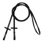 Butter-soft flat nappa eco-friendly leather snaffle bridle reins with billet bit attachment and gold fittings. Available in Black. Cob, Full and Warmblood.