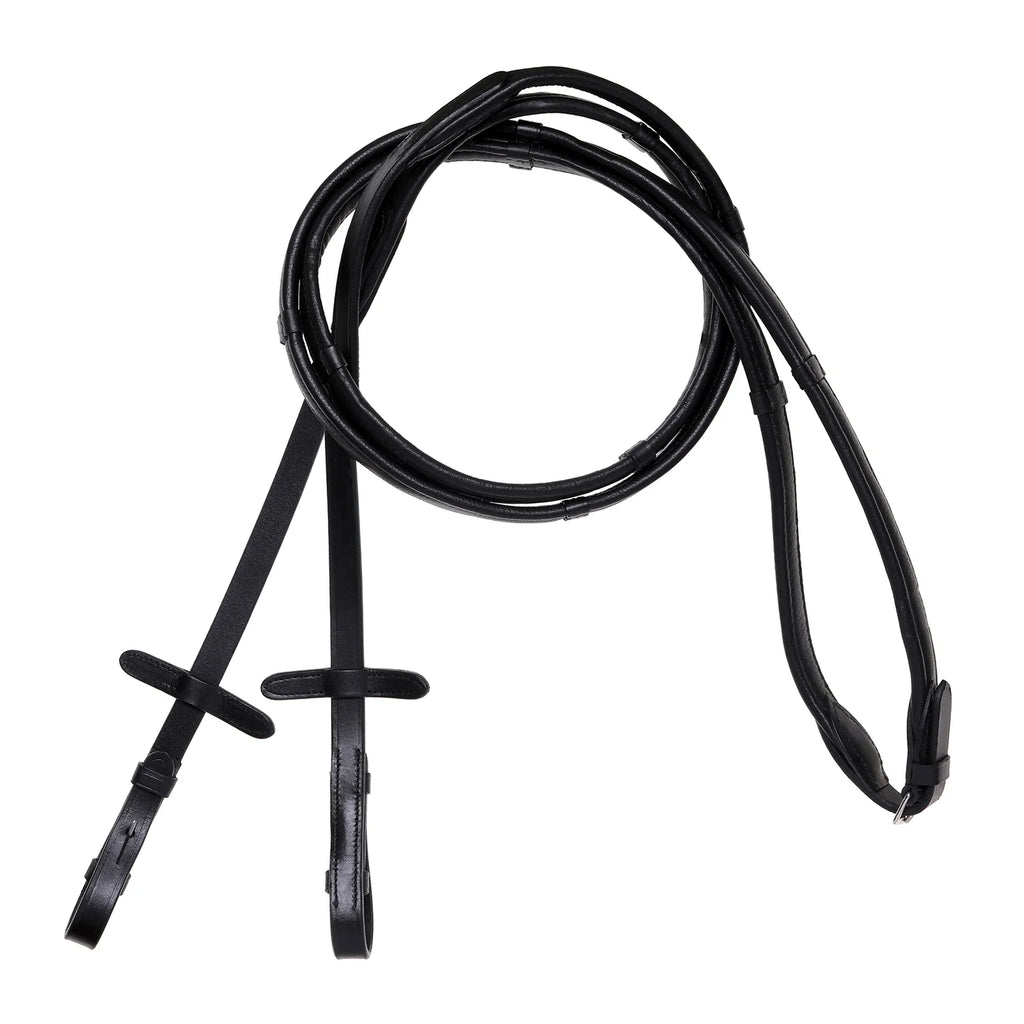 Lumiere Butter-soft flat nappa leather snaffle bridle reins with billet bit attachment and stainless steel fittings. Available in Black or Havana Brown. Pony to Warmblood.