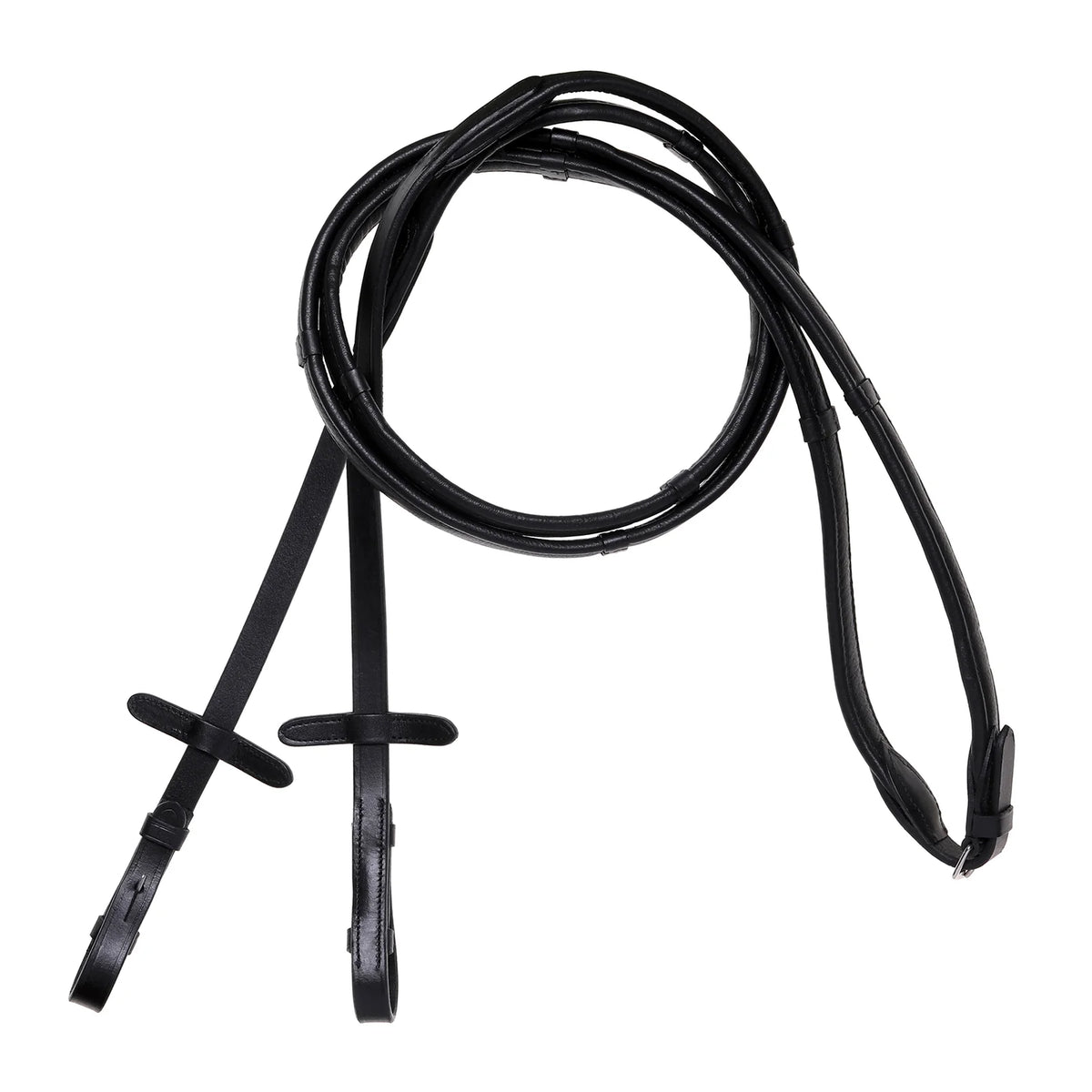Lumiere Butter-soft flat nappa leather snaffle bridle reins with billet bit attachment and stainless steel fittings. Available in Black or Havana Brown. Pony to Warmblood.