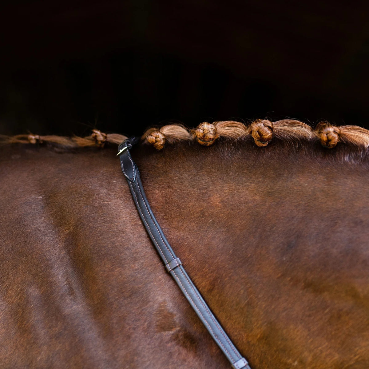 Lumiere Butter-soft flat nappa leather snaffle bridle reins with billet bit attachment and stainless steel fittings. Available in Black or Havana Brown. Pony to Warmblood.