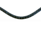 Close up of the Lumiere Onyx browband handcrafted from Austrian stellux crystals on super supple black Italian leather featuring a centre row of square-cut crystals encased by two rows of smaller stones 