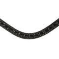 Close up of the Lumiere Onyx browband handcrafted from Austrian stellux crystals on super supple black Italian leather featuring a centre row of square-cut crystals encased by two rows of smaller stones 