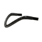 A side view of the Lumiere Onyx browband handcrafted from Austrian stellux crystals on super supple black Italian leather featuring a centre row of square-cut crystals encased by two rows of smaller stones 