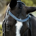 Lumiere Paris black leather double bridle – front view, blue crystal browband
