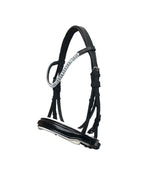 The Lumiere Adeline bridle crafted from premium leather bridle with white gel-padded noseband and luxury crystal broowband, perfect for dressage, jumping and eventing.