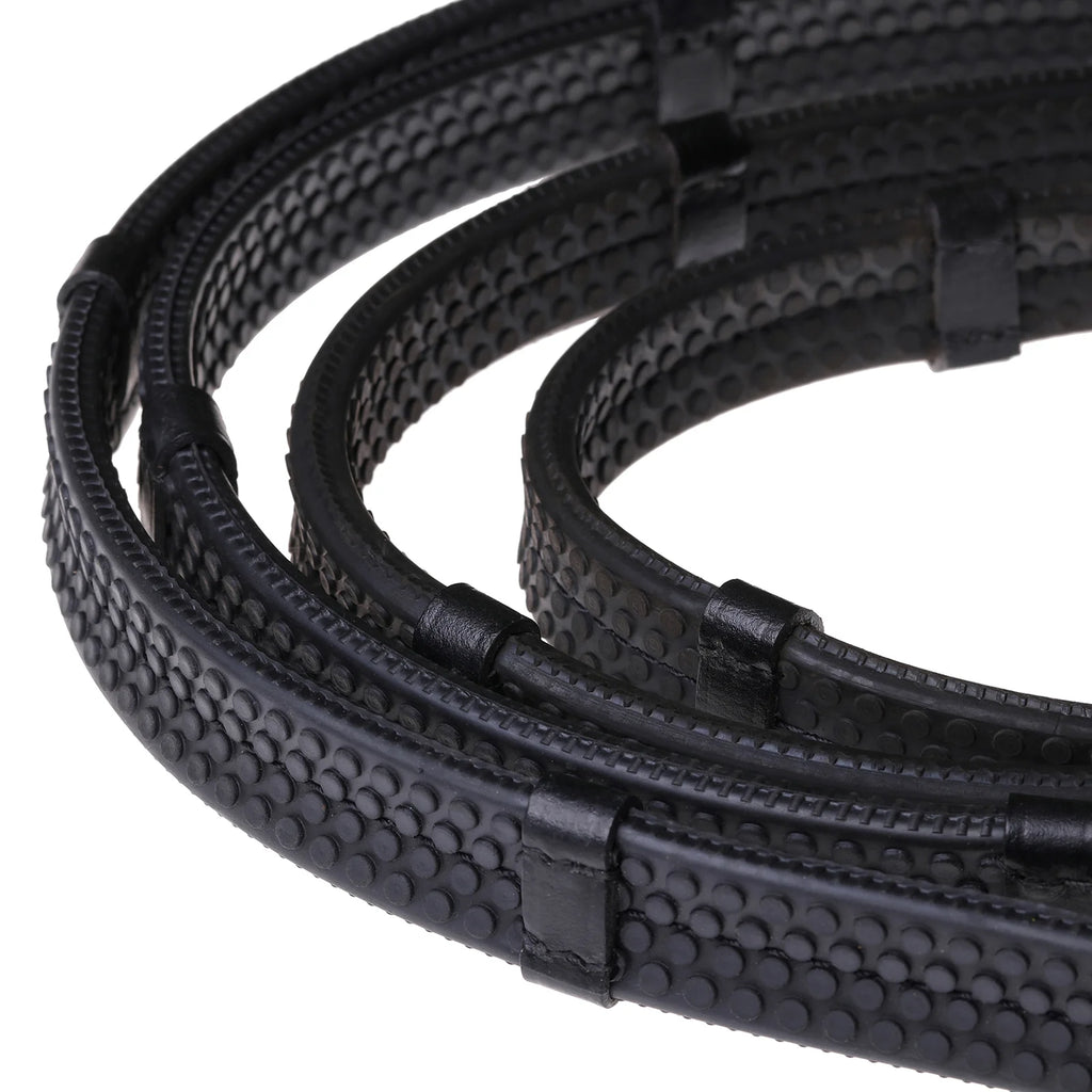 Lumiere black flat rubber grip reins – silver fittings