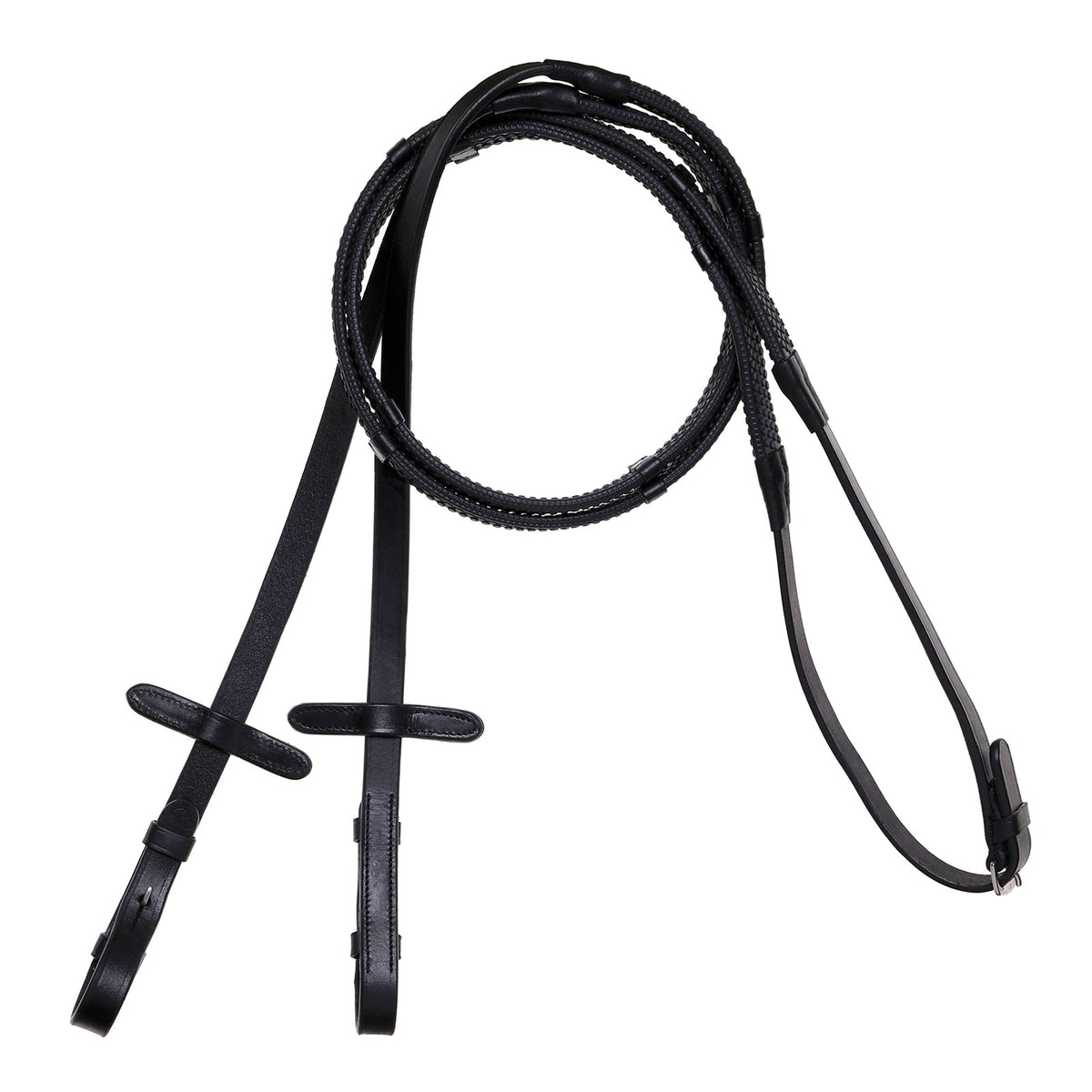 Lumiere black flat rubber grip reins – silver fittings