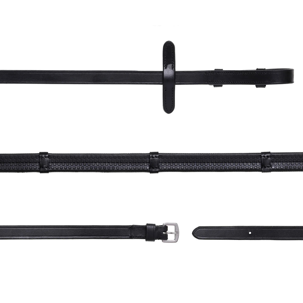 Lumiere black flat rubber grip reins – silver fittings