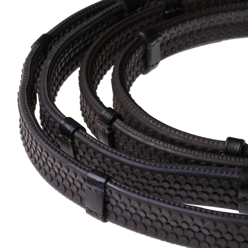 Lumiere havana brown flat rubber grip reins – silver fittings