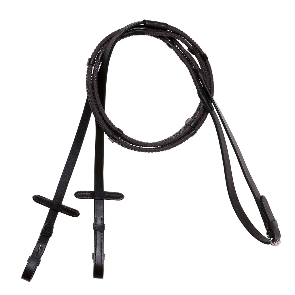 Lumiere havana brown flat rubber grip reins – silver fittings