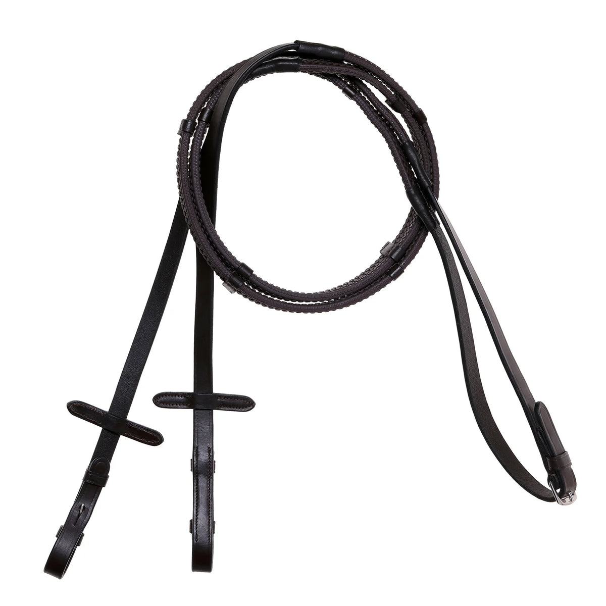 Lumiere havana brown flat rubber grip reins – silver fittings