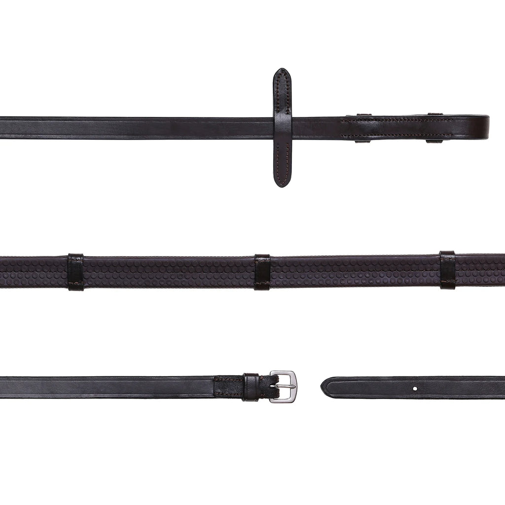 Lumiere havana brown flat rubber grip reins – silver fittings