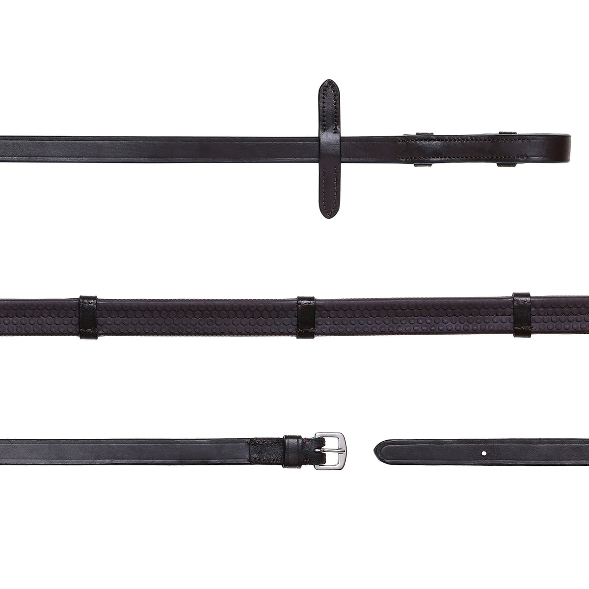Lumiere havana brown flat rubber grip reins – silver fittings