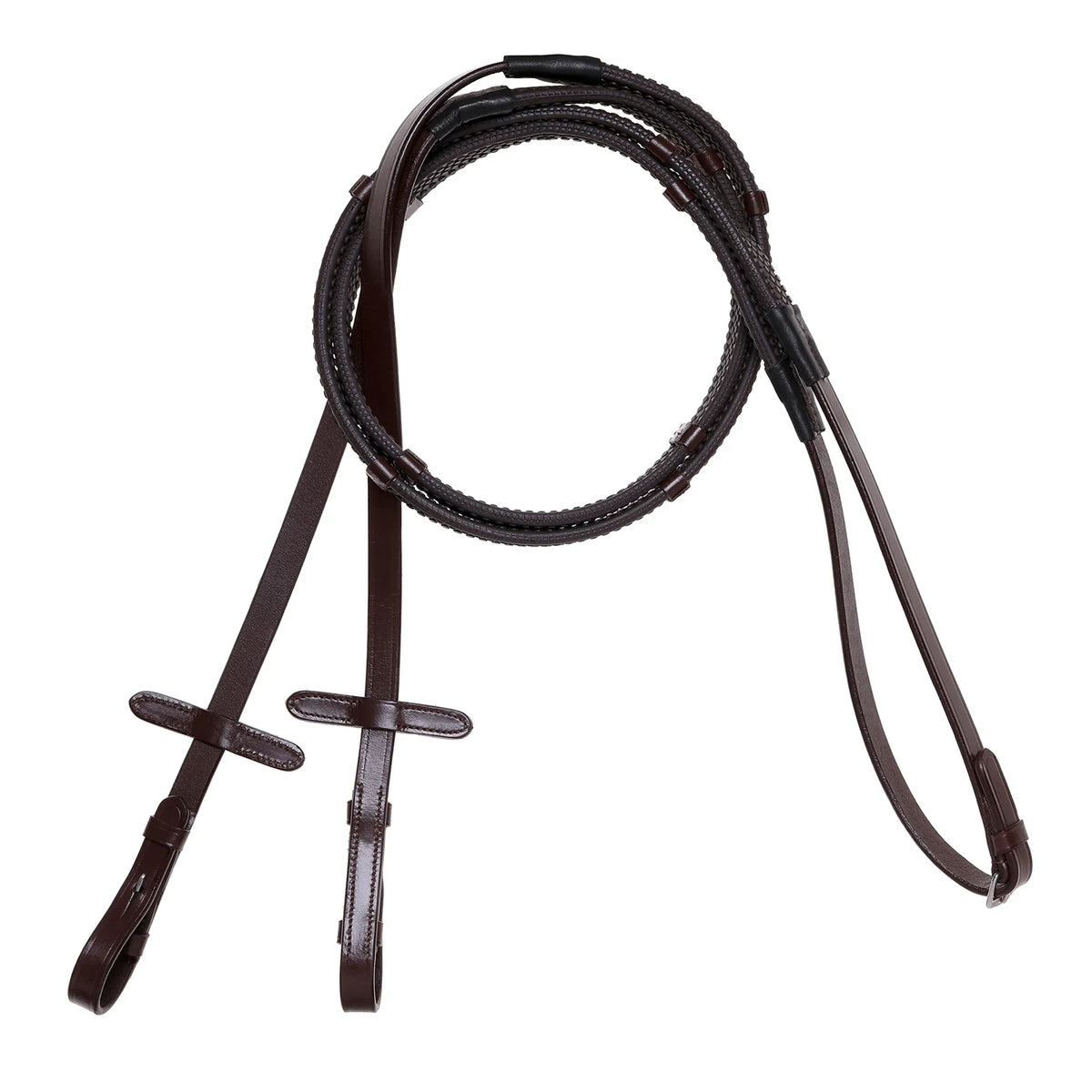 Lumiere mid brown flat rubber grip reins – silver fittings