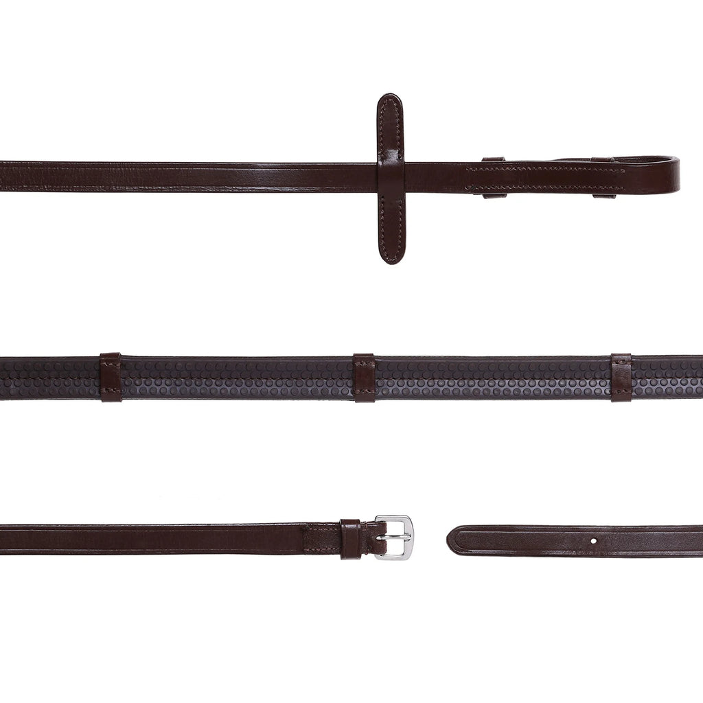 Lumiere mid brown flat rubber grip reins – silver fittings