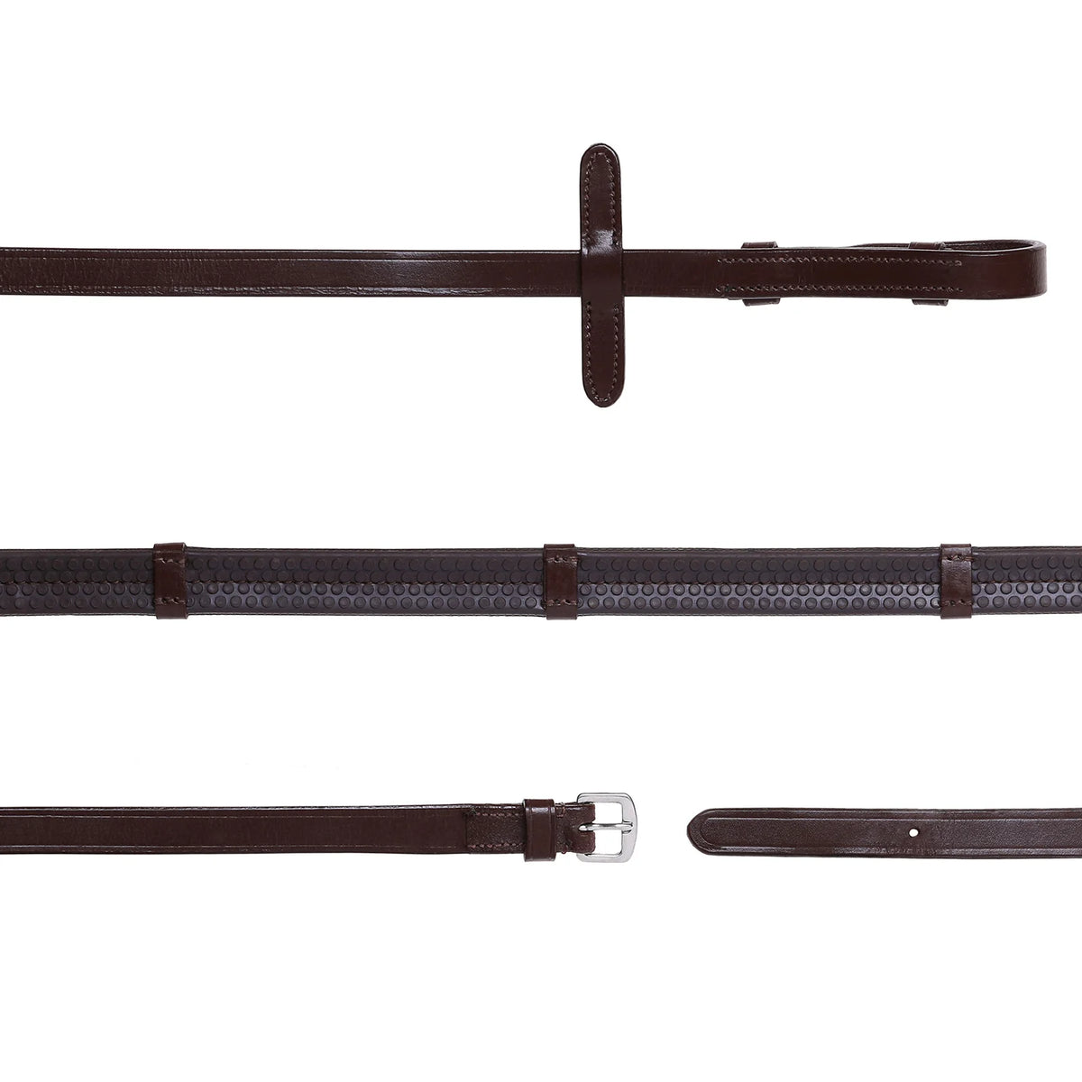 Lumiere mid brown flat rubber grip reins – silver fittings