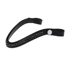 A close-up of the Lumiere Stella classic curved black leather browband with black Austrian stellux crystals.