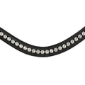 A close-up of the Lumiere Stella classic curved black leather browband with clear Austrian stellux crystals.